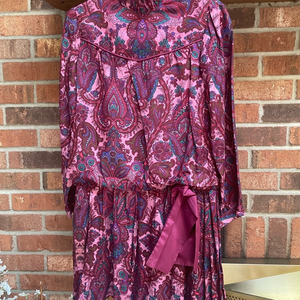 Red and Purple Cowl Neck Sundress with Bishop Sleeves